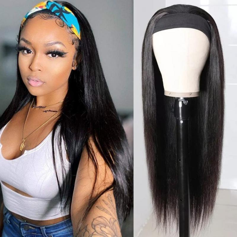 Glueless Wig 100% Human Hair Straight Hair Wigs Headband Wig For Women Bling Remy Full Machine Made Wear And Ready Go