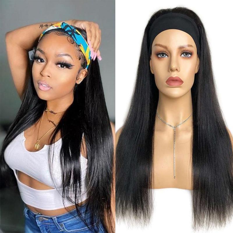 Easy To Wear And Go Glueless Human Hair Wig Straight Headband Wig Peruvian Full Machine Made Human Hair Wigs Natural Color Cheap