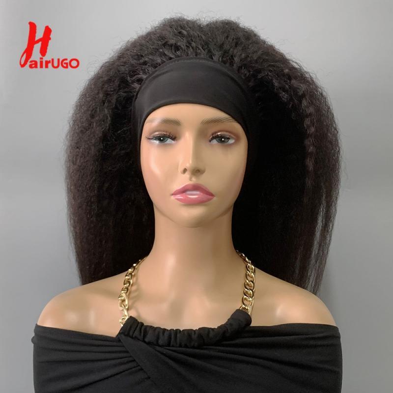 Kinky Straight Headband Human Hair Wigs Brazilian Full Machine Yaki Straight Human Hair Wigs For Women Non-Remy 250% HairUGo