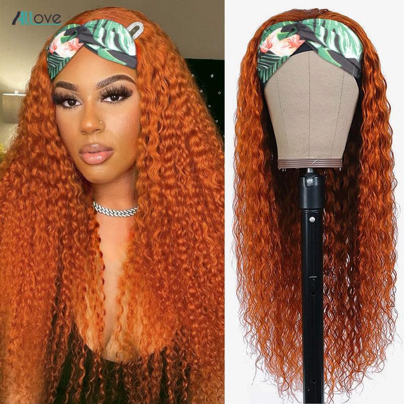 Allove Ginger Headband Wig Human Hair 30 Inch Curly Human Hair Wigs For Women Brazilian Remy Colored Full Machine Made Wig