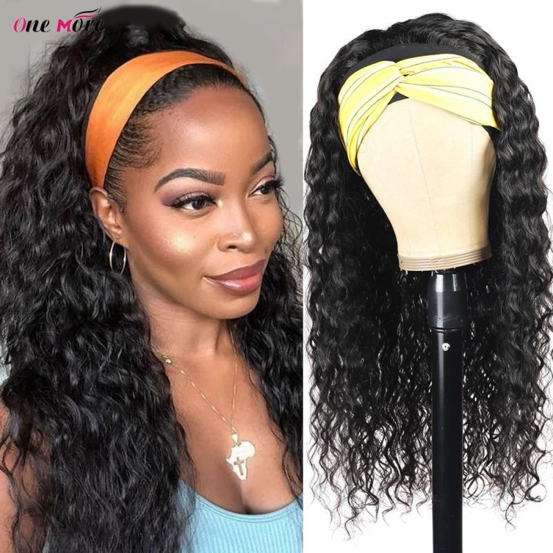 Water Wave Headband Wig Human Hair Wigs For Black Women Brazilian Scarf Wig Glueless Remy Highlight Curly Human Hair Wig