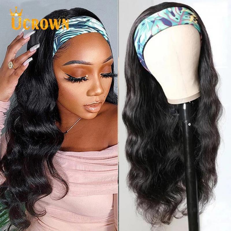 Ucrown Body Wave Glueless Human Hair Wigs Headband Wig 180% Density 30 Inch Remy Hair Brazilian Machine Made For Black Women