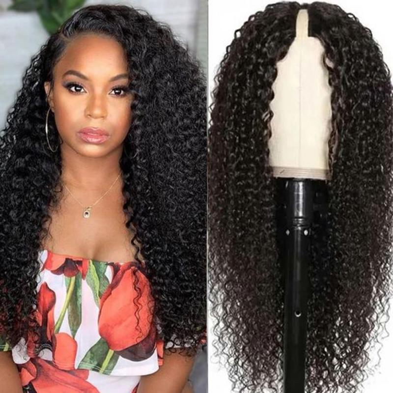 Kinky Curly U V Part Wig Human Hair No Leave Out Glueless Brazilian Deep Curly Wave U Part Human Hair Wig for Women 180% Density