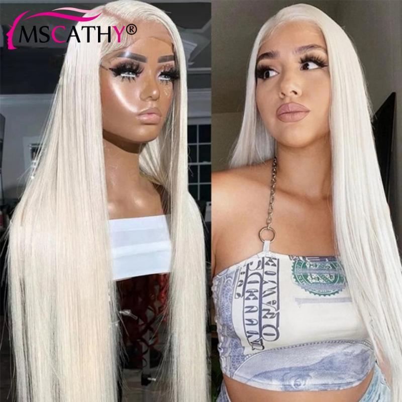 13x4 Platinum Ice Blonde Lace Front Wig Long Straight Brazilian Virgin Human Hair Wigs HD 613 Transparent 4x4 Lace Frontal Wig