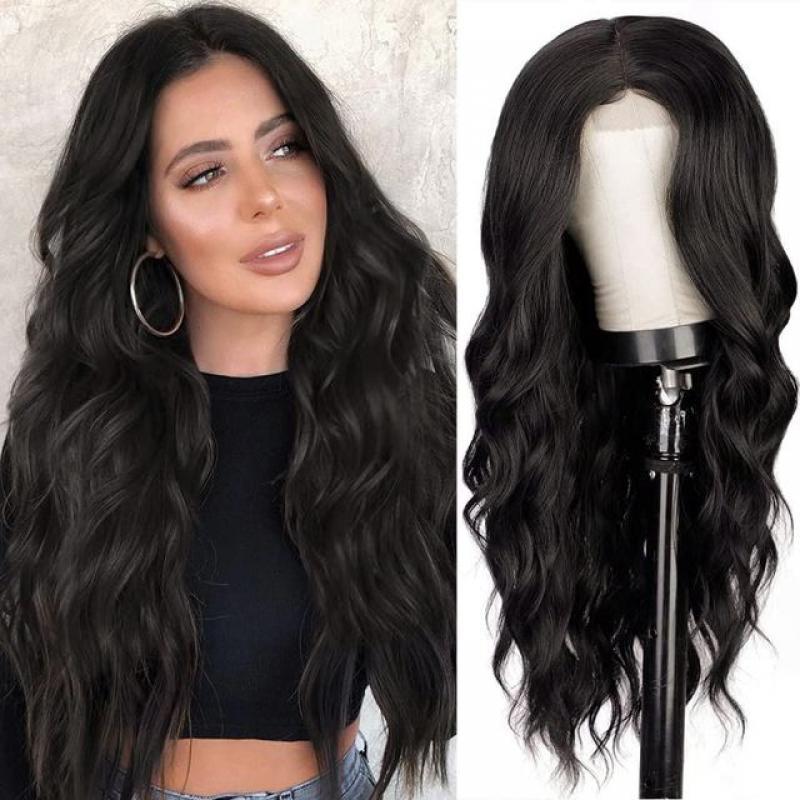 Synthetic Lace  Wigs For  Women  Middle Parting  26inch Long Wavy Hair Cosplay/Daily  3 Color optional   High Temperature Fiber