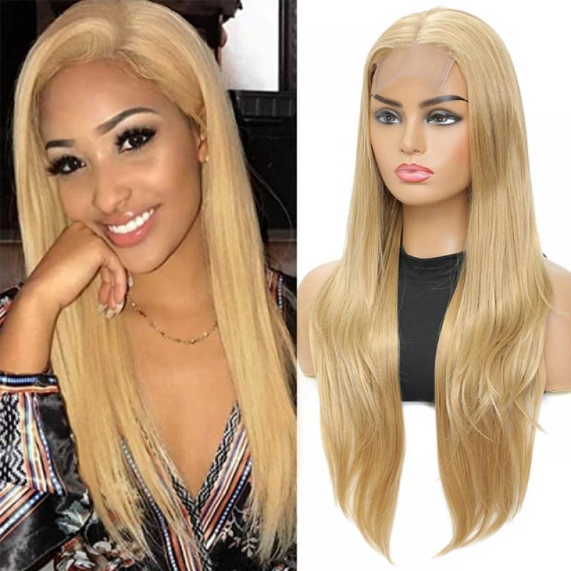 Ushine Synthetic Lace Wigs Straight Part Lace Wig 613 Hair 4×4 Lace Closure Natural Looking 20 Inch Blonde Wigs For Black Women