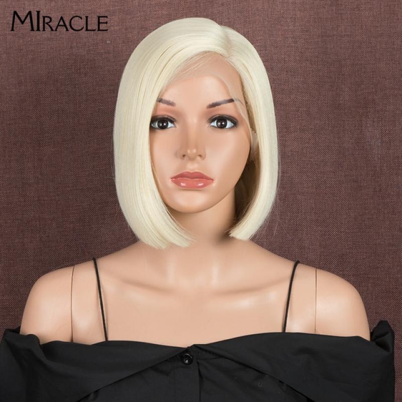 MIRACLE Synthetic Lace Wig Short Bob Wigs 10 Inch Blonde 613 Ombre Red Heat Resistant Short Hair Cosplay Wigs For Black Women