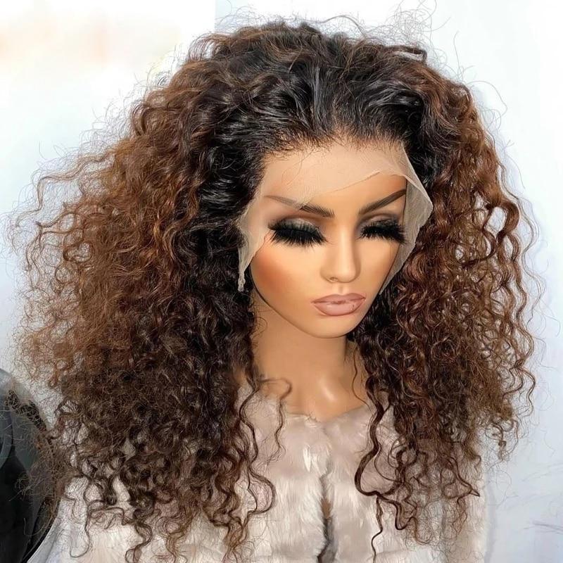 Soft Preplucked Glueless 26“Long 180Density Ombre Blonde Brown Kinky Curly Lace Front Wig For Black Women Babyhair Daily Cosplay
