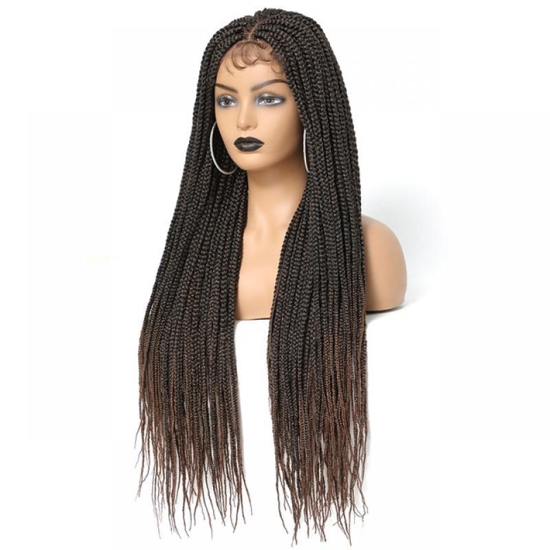 Ombre Color 30 inch Braided Wigs Synthetic Lace Front Wig for Black Women Cornrow Braids Lace Wigs with Baby Hair Box Braid Wig