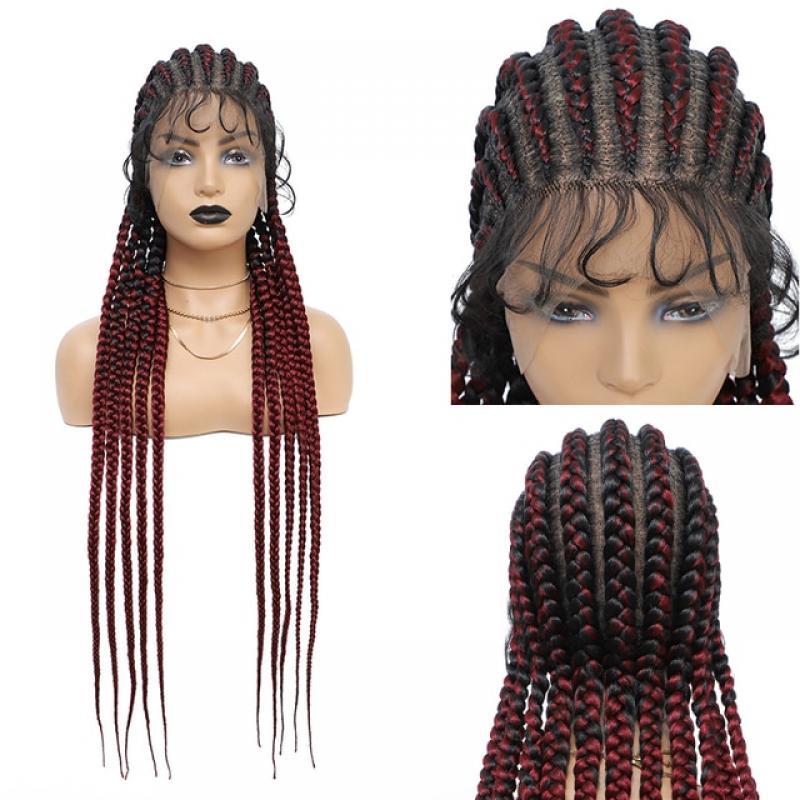 36inch Full Lace Box Braid Wig with Baby Hairs Cornrow Box Braided Wig 360 Lace Front Wig Ombre Synthetic Braided Wigs for Women