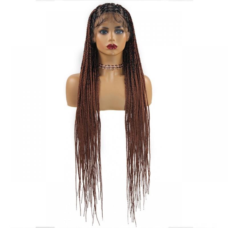 Ombre Blond Knotless Crisscross Braid Lace Front Women‘s Wigs 36‘’ Full Lace Box Braids Wig Long Synthetic Braided Box Braid Wig