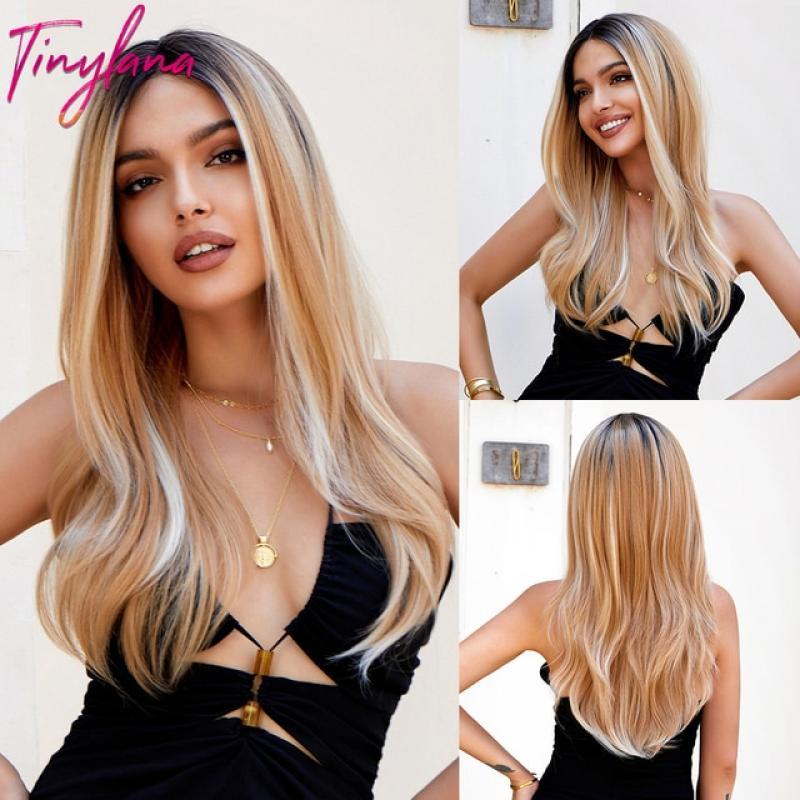 Black Brown Blonde Transparent Synthetic Lace Hair Wigs Long Body Wave Ombre Golden Cosplay Lace Front Wigs for Black Women