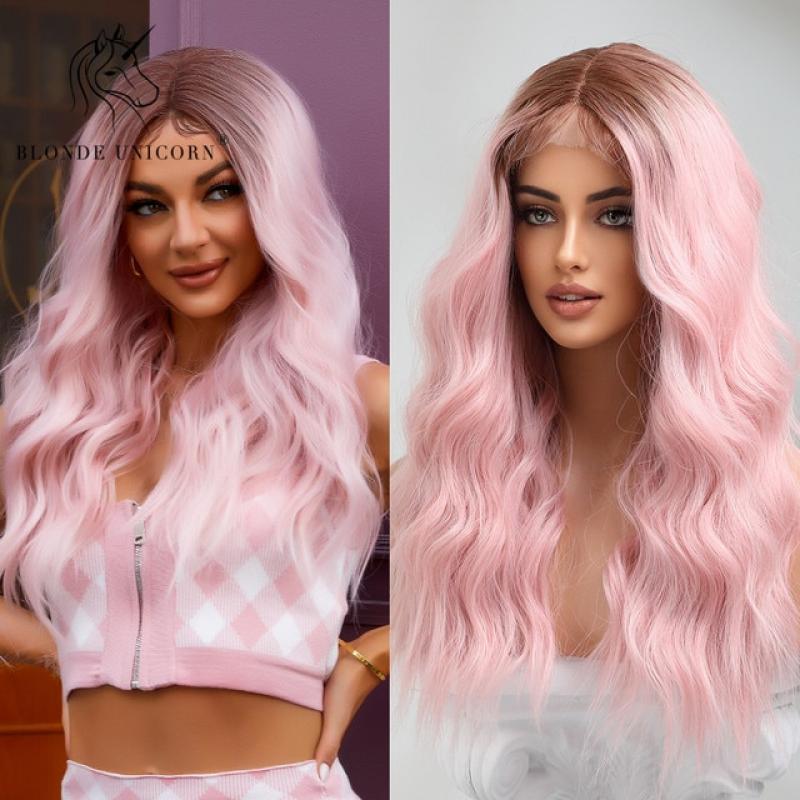 Blonde Unicorn Synthetic Lace Part Long Wavy Blonde Hair Wigs For Black White Women Heat Resistant Fiber Daily Use
