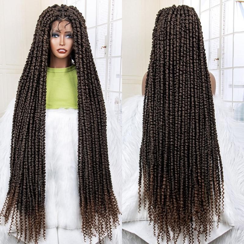 Synthetic 40 Inches Super Long Full Lace Box Braided Wigs Knotless Braid Wigs Afro American for Black Women Lace Frontal Wigs