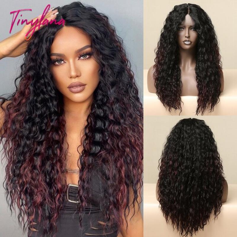 Long Curly Synthetic Lace Wigs Brown Blonde Highlight 13*1 T-Middle Part Lace Wig for Black Women Cosplay Afro Curly Lace Hair