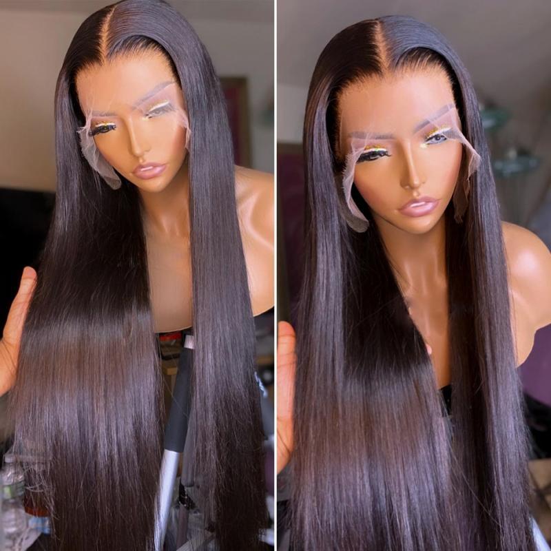Natural Black Preplucked 26 Inch Soft Long 180%Density Silky Straight Lace Front Wig For Women Babyhair Glueless Daily Cosplay