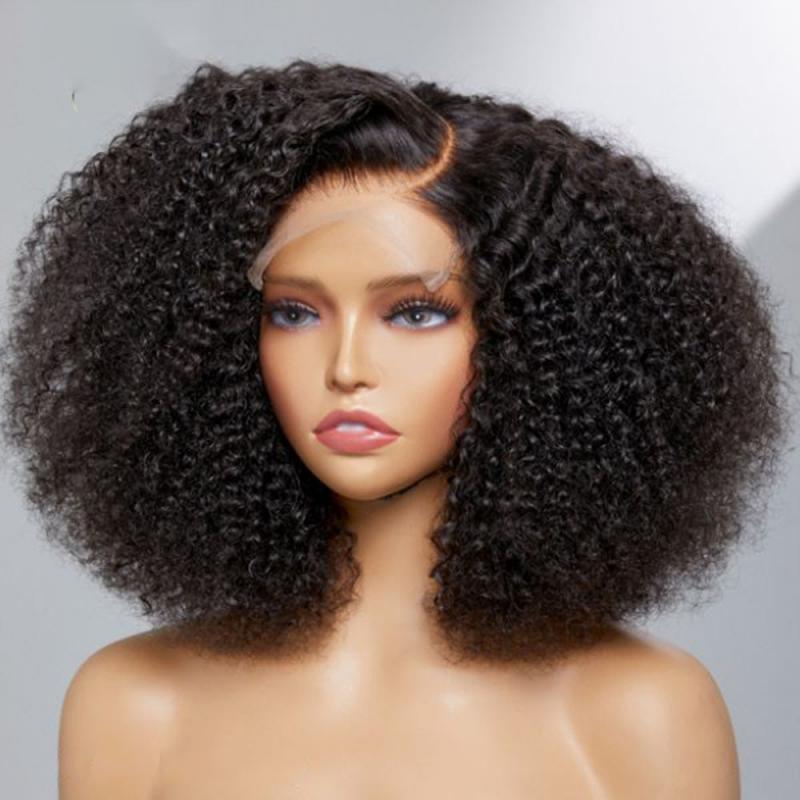 Short Bob Glueless Soft Natural Black 180% Density Kinky Curly Preplucked Deep Lace Front Wig  For Women BabyHair Daily Cosplay