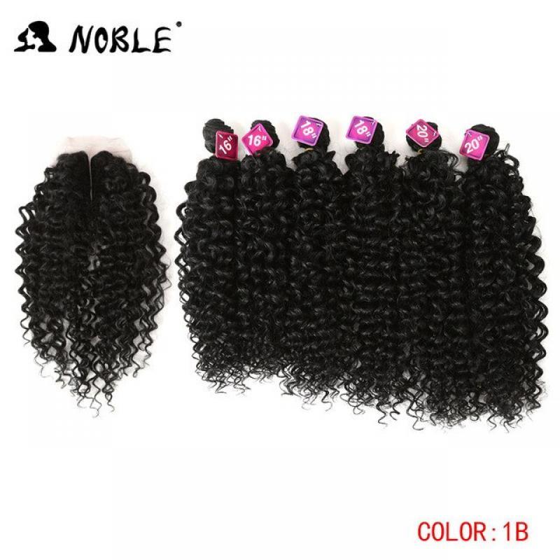 Noble Synthetic Hair Weave 16-20 inch 7Pieces/lot Afro Kinky Curly Hair Bundles With Closure synthetic  lace For Black Women