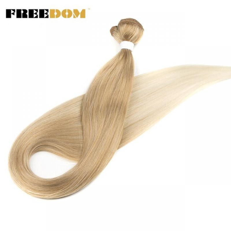 FREEDOM Synthetic Hair Weave 36 inch Long Yaki Straight Hair Bundles Weave 130g/pc Ombre 613 Brown Ponytail Hair Extensions