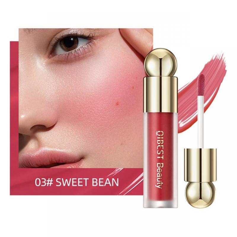 QIBEST Liquid Blush Stick With Cushion Natural Liquid Contouring For Face Blusher Pigment Lasting Cheek Tint Cream Blush Makeup