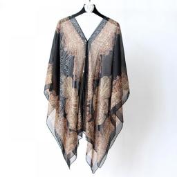 Floral Printing Women Shawl Cover-Ups With Buttons Sunscreen Comfortable Shawl Summer Beach Bikini Cover Up Loose Chiffon Blouse