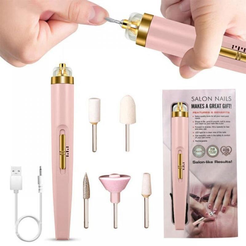 5 in 1 Electric Nail Polish Drill Machine With Light Portable Mini Electric Manicure Art Pen Tools For Gel Remover