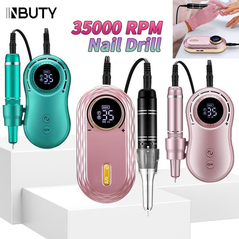 INBUTY 35000RPM Nail Drill Manicure Set Electric Nail Drill Machine Rechargeable Salon Gel Nail Polish Sander Professional Tool