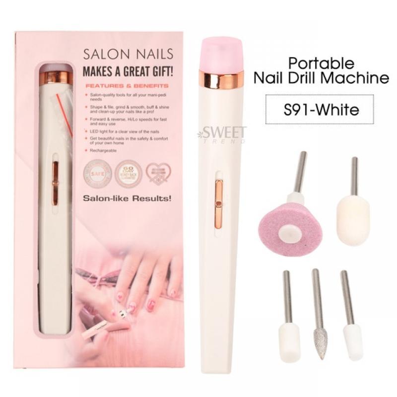 Electric Nail Drill Sander Machine Manicure Pen Gel Polish Remove Pedicure Tools USB With LED Light Nail Art Equipment Set BES91