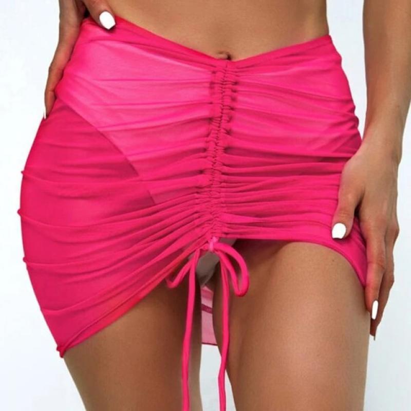 Sexy Women Chiffon Swimwear See Through Sheer Scarf Cover Up Wrap Beach Wear Drawstring Bikinis Skirts Cover-ups Skirts