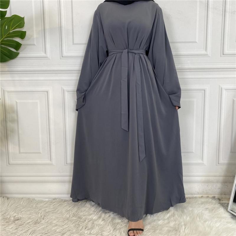 Hot Sell Popular Simple Nida Abaya Long Dress Pure Color A-line Loose Sleeves Dresses Dubai UK Modest Elegant Dress