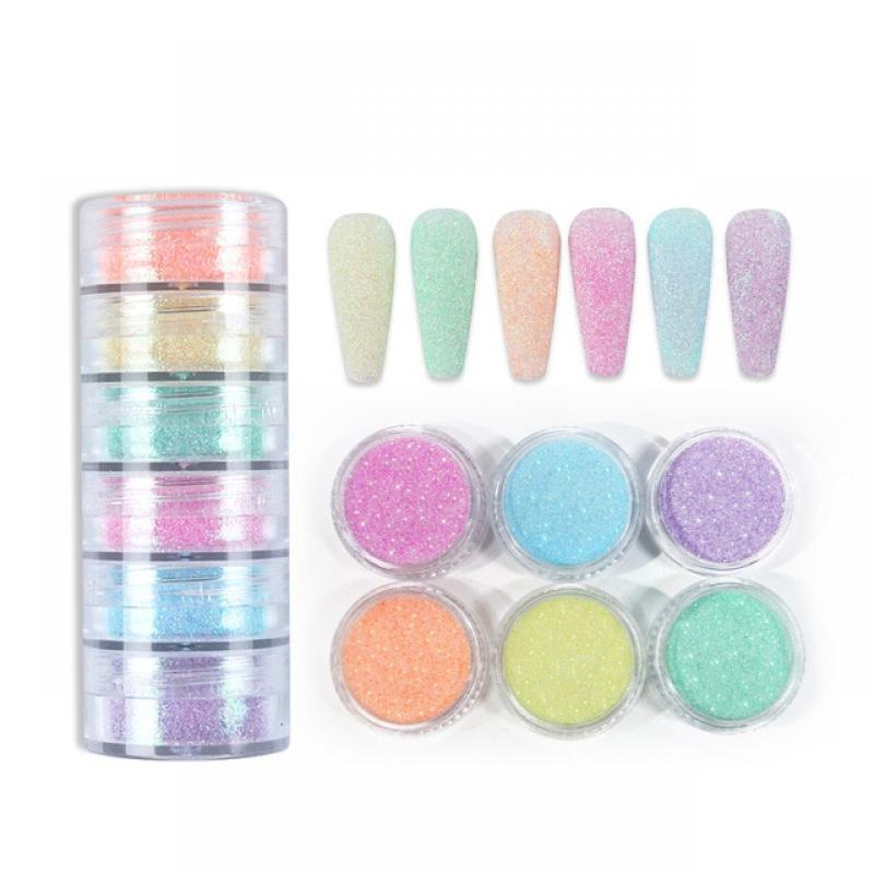 6 Colors Set Candy Sweater Effect Nail Glitter Sparkly Sugar Dust Powder Chrome Pigment For Manicure Polish Nail Art Decorations