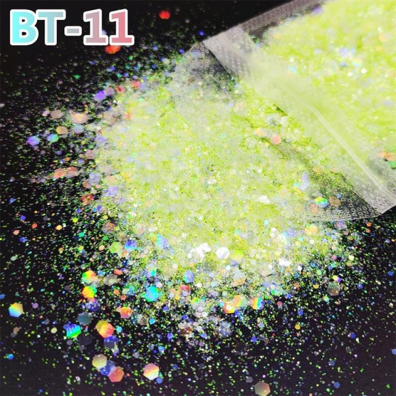 20g/bag  Laser Hexagon Holographic Chunky Glitter Nail Tips Glitter Powder Mermaid  Flakes Sparkly Glitter Resin Crystal mud