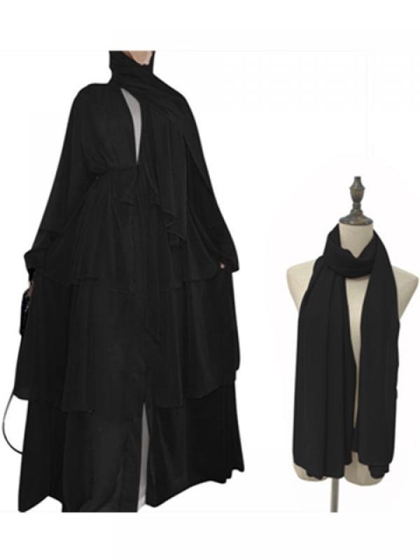 Muslim Cardigan with Scarf Abayas Dresses Chiffon Open Abaya Dubai Turkey Kaftan Casual Robe Kimono Female Caftan Islam Clothing