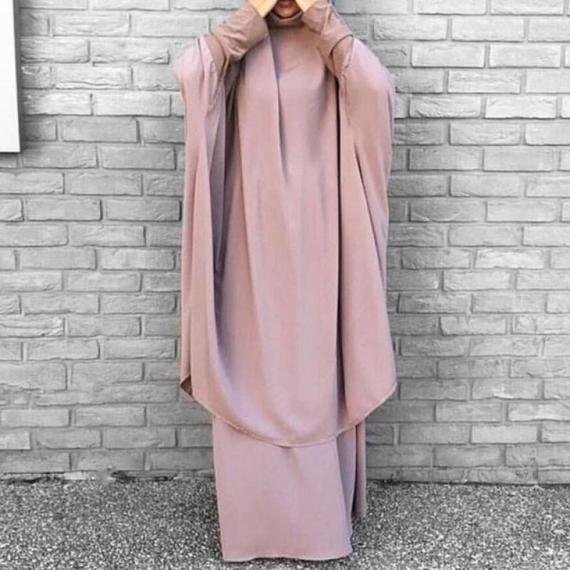 Muslim Sets Jilbab Abaya Dubai Clothes for Islam Women Large Hem Dresses Casual Solid Color Robe Traditional Festival Clothes