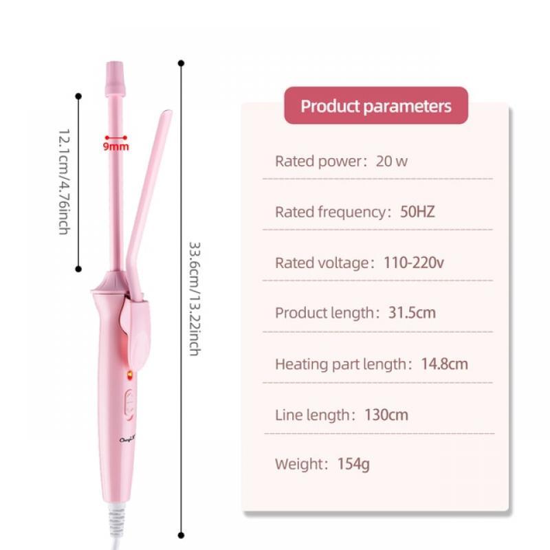 CkeyiN 9mm Electric Hair Curler Ceramic Coating Curling Iron Unisex Curling Wand Mini Household Hair Styling Roller Waver 20W