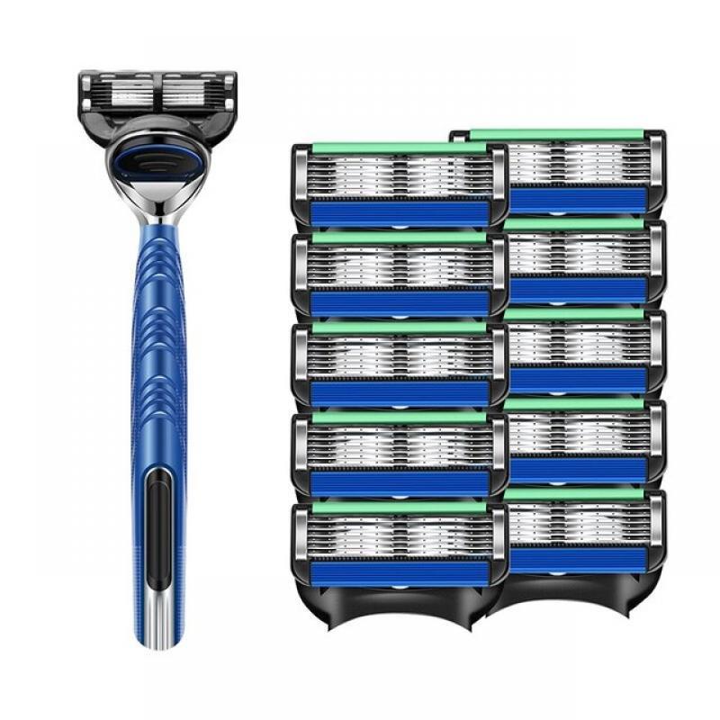 Razor Manual Shaver Six Layers of Blades Eight Replacement Cutter Heads With Knife Holder For Men Razor Old Style Blades