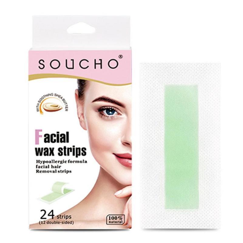 24Pcs A Box Face Lip Wax Strips Hair Removal Waxing Strips For Caring Face Eyebrow Upper Lip Cheek Chin Middle Brow Mustache