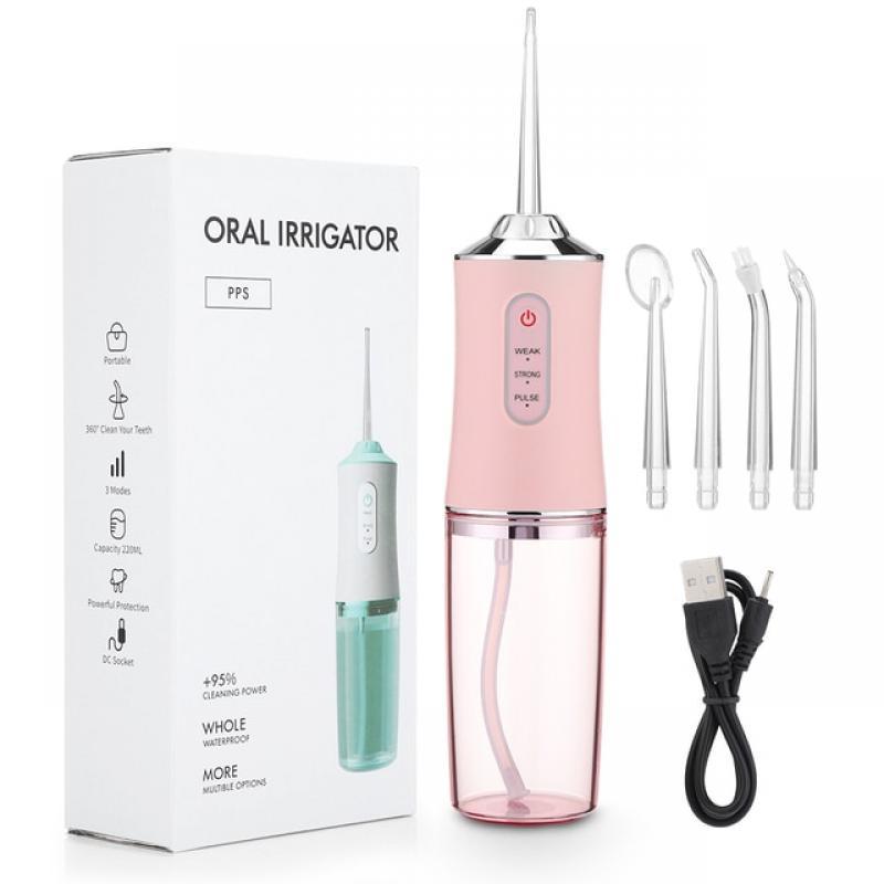 Oral Irrigator Portable Dental Water Flosser USB Rechargeable Water Jet Floss Tooth Pick 4 Jet Tip 220ml 3 Modes IPX7 1400rpm