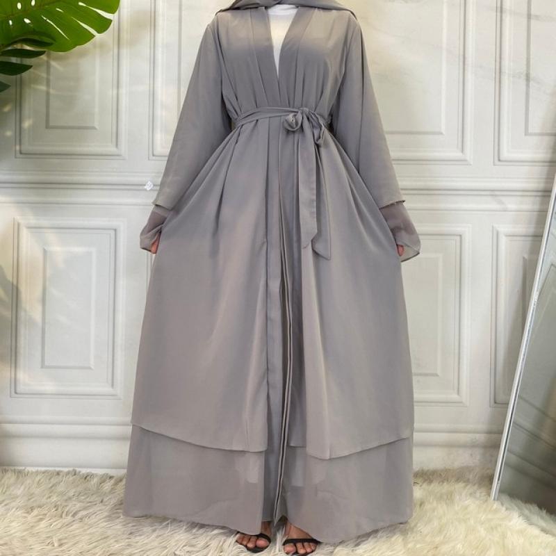 New Fashion Abaya Dubai Islamic Women's Cardigan Robe Middle East Solid Color Cardigan Arabic Abayas For Women Clothing