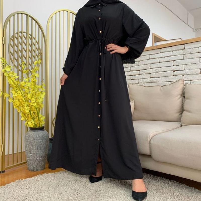 Ramadan Eid Dress Long Dresses For Muslim Women 5 Colors Button Opening Nida Fabric Abaya Dubai