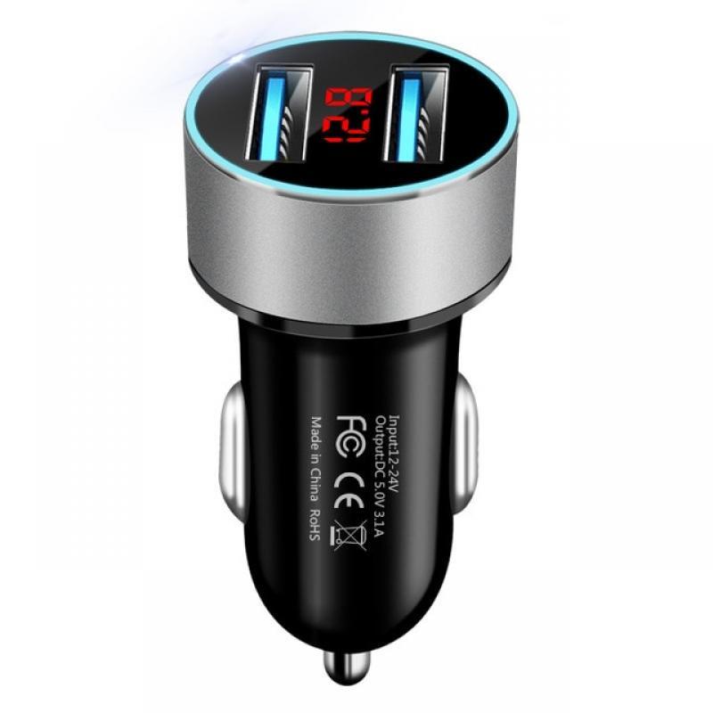 Car USB Charger Dual USB Digital Display Voltmeter Fast Charging Cigarette Lighter Mobile Phone Adapter for IPhone Xiaomi Huawei