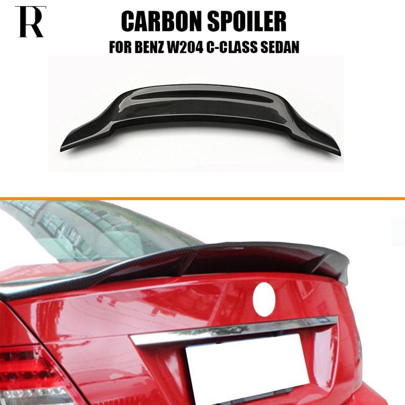 R Style Real Carbon Fiber Rear Lip Wing Spoiler for Benz W204 C200 C250 C300 C350 C63 AMG Sedan 4 Door 2007 - 2013