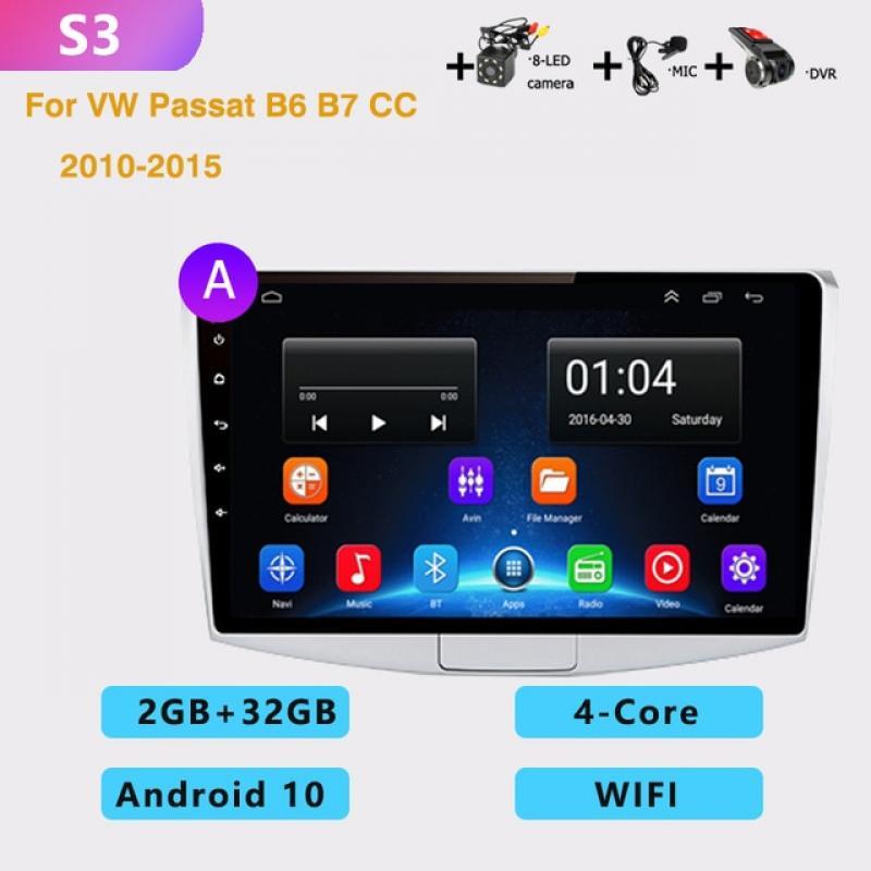 2DIN Android 10.0 4+64G Carplay Car Radio Multimedia Player GPS Navigation For VW Volkswagen Passat B7 B6 CC  2010-2015