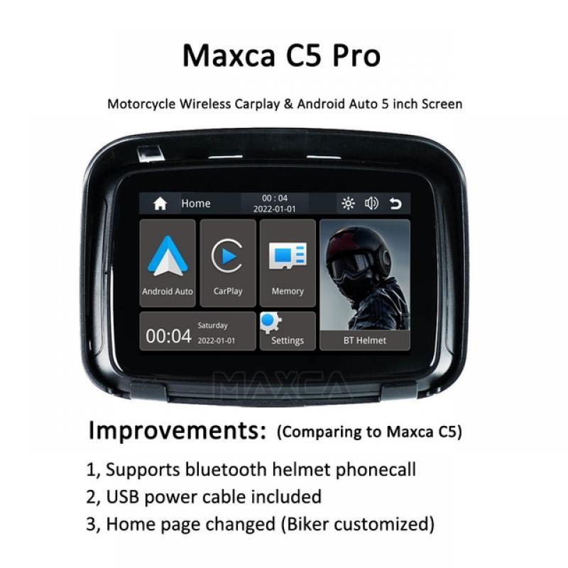 MAXCA XPLAY C5 pro Waterproof Wireless Android Auto Apple Carplay Screen For Motorcycle GPS Navigation Multimedia Player