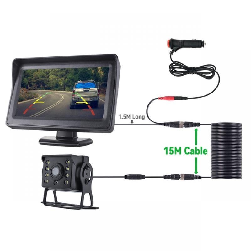 MJDOUD  Car Rear View Camera with Monitor For Truck Vehicle Parking 4.3