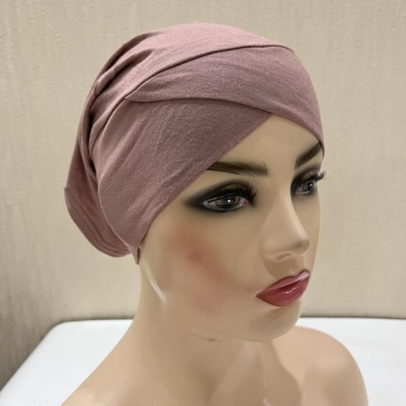 H228 New Stretchy Crisscrossed Modal Jersey Inner Hijab Hats Muslim Underscarf Turban Bonnet Islamic Scarf Tube Headband Caps