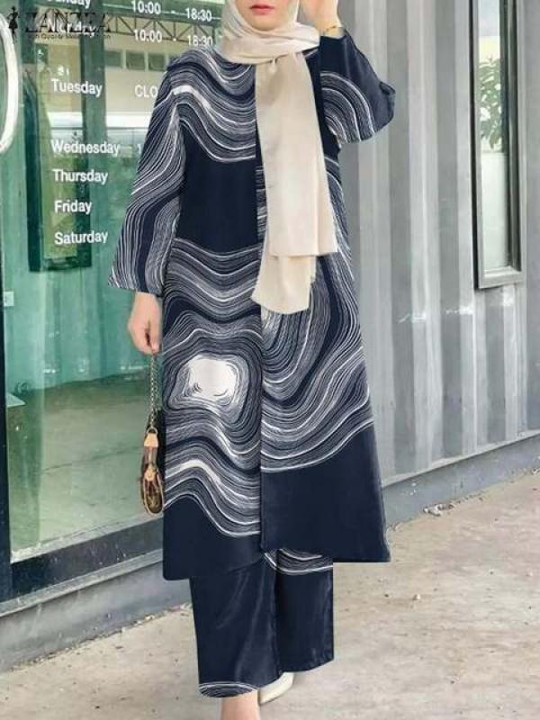 2023 ZANZEA Women Vintage Floral Printed Muslim Abaya Sets Casual Loose Matching Sets Islamic Outifits Long Sleeve Blouse Suits