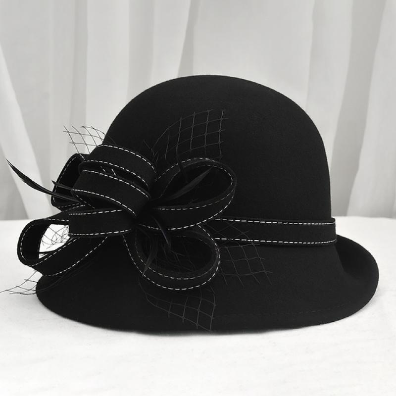 Lady Chic Flower Asymmetric Brim Cloche Cap Women 100% Wool Felt Fedora Hats