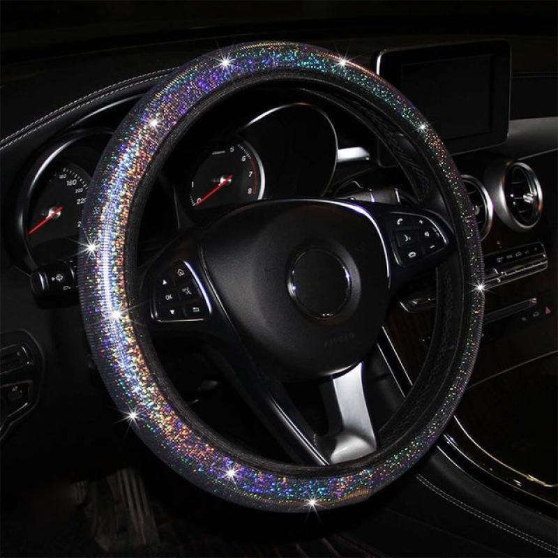 Car Steering Wheel Cover With Rhinestone Breathable Anti Slip Universal 37 38cm Steering Wheel Protector