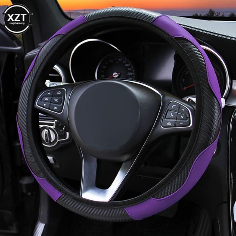Car Steering Wheel Cover Anti Slip PU Leather Steering Covers Suitable 37-38cm ACarbon Fiber Car Decoratio Car Accessories
